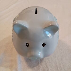 Ceramic Piggy Bank "Adorable" A.D. Sutton & Sons Light Blue